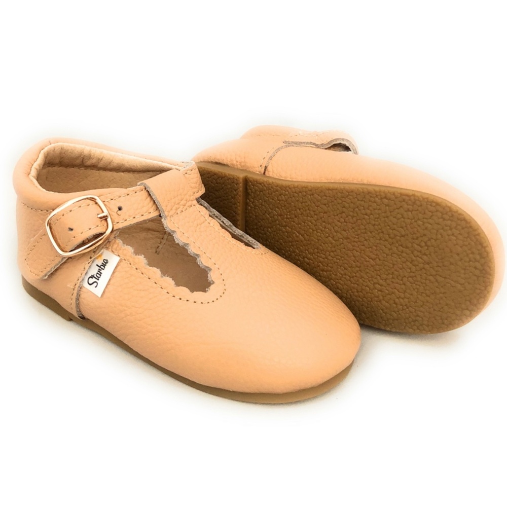 Starbie Hard-Sole Mary Jane Baby Shoes Beige Baby Mary Jane Toddler Leather